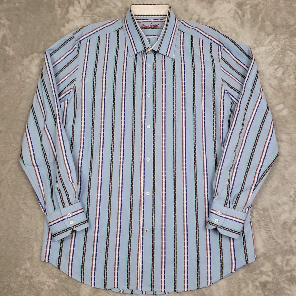 Robert Graham Men's XL (44 17.5) Multi-Color Striped Flip Cuff Long Sleeve Shirt